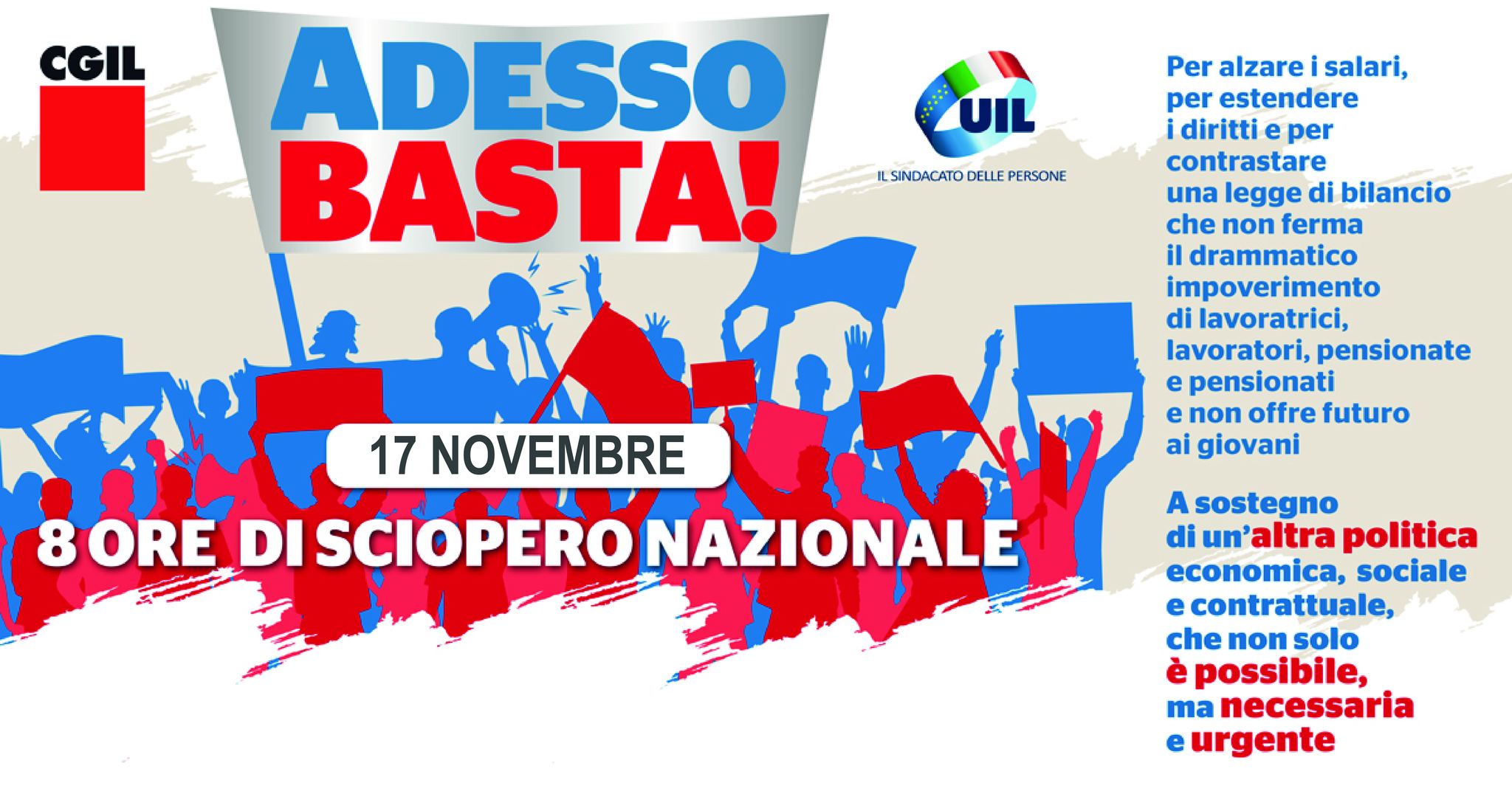 Diritti, lavoro, giustizia sociale: in Abruzzo e in Molise il 17 novembre SCIOPERO GENERALE